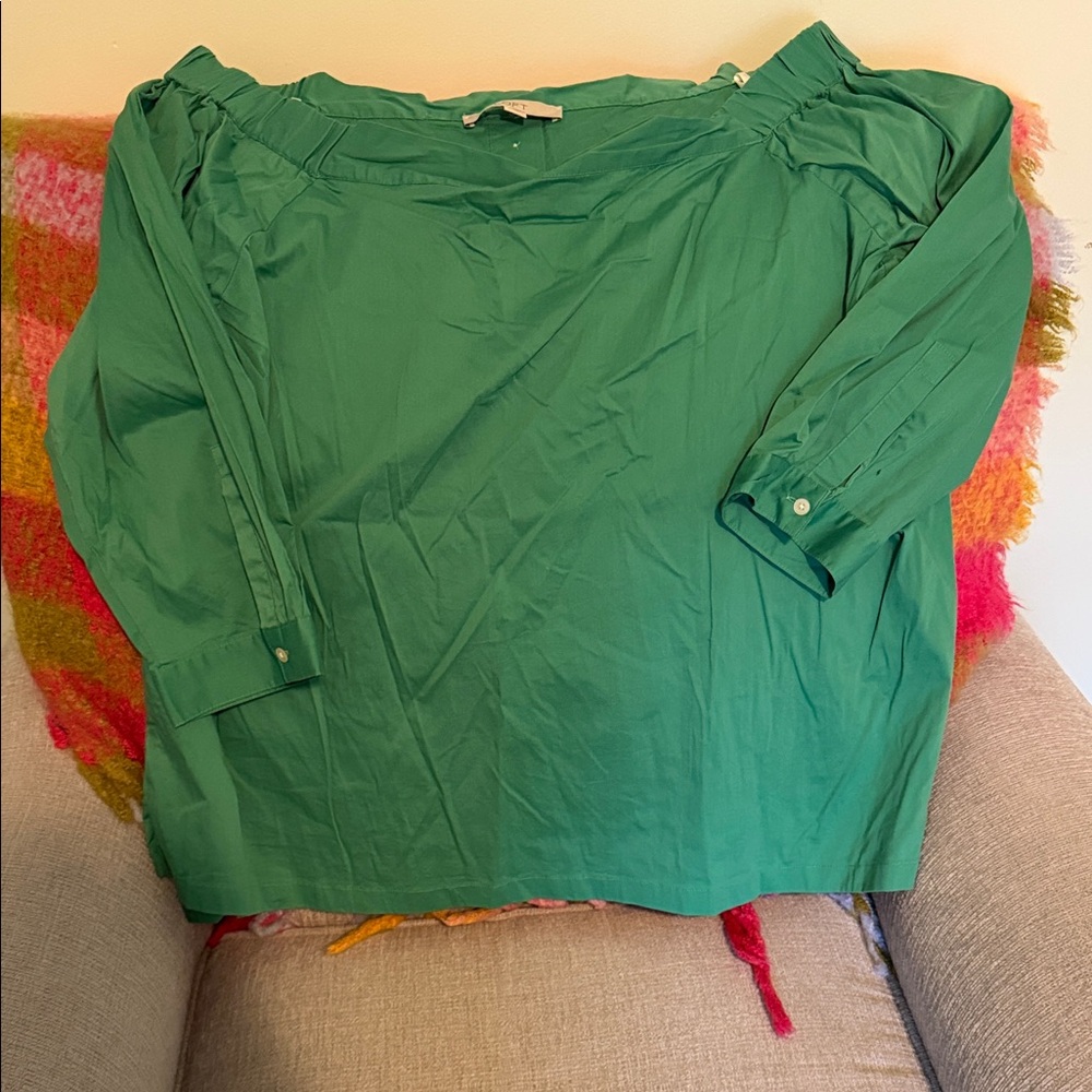 LOFT Green Long-Sleeve Blouse With Button Back- Like New!!!